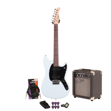 EastCoast MS1 Short Scale Electric Guitar Starter Pack in Sonic Blue with 10W Amp & Accessories