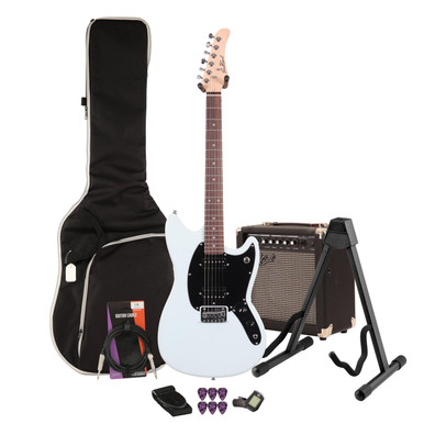 EastCoast MS1 Short Scale Electric Guitar Starter Pack in Sonic Blue with 15W Amp & Accessories