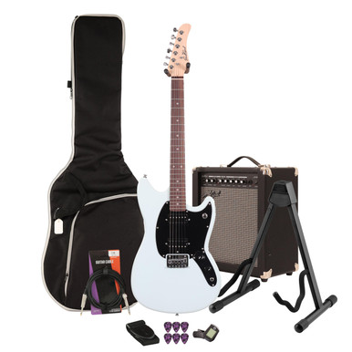 EastCoast MS1 Short Scale Electric Guitar Starter Pack in Sonic Blue with 35W Amp & Accessories