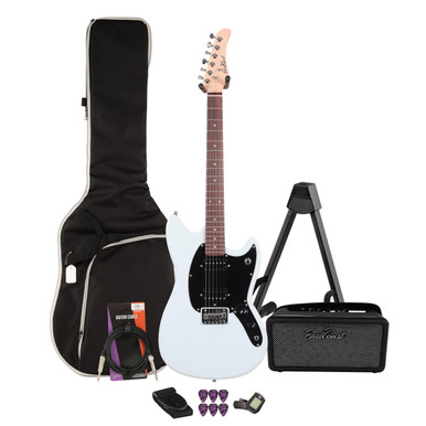 EastCoast MS1 Short Scale Electric Guitar Starter Pack in Sonic Blue with Bounce 15W Amp & Accessories