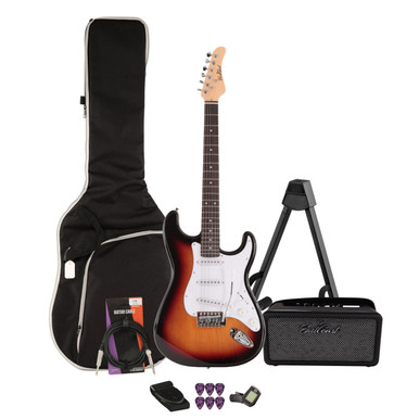 EastCoast ST1 Electric Guitar Starter Pack in Three Tone Sunburst with Bounce 15W Amp & Accessories
