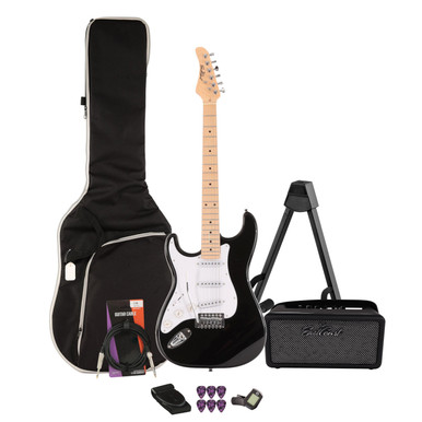 EastCoast ST1 Left Handed Electric Guitar Starter Pack in Black with Bounce 15W Amp & Accessories