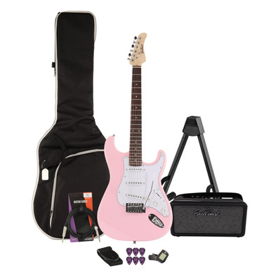 EastCoast ST1 Electric Guitar Starter Pack in Shell Pink with Bounce 15W Amp & Accessories