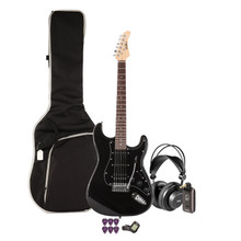 EastCoast ST2 Electric Guitar Silent Bundle in Black Metallic with Headphone Amp & Accessories - Image 2