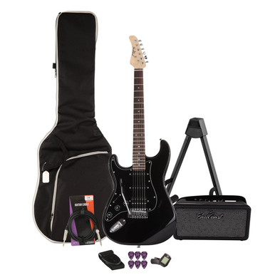 EastCoast ST2 Left Handed Electric Guitar Starter Pack in Black Metallic with Bounce 15W Amp & Accessories