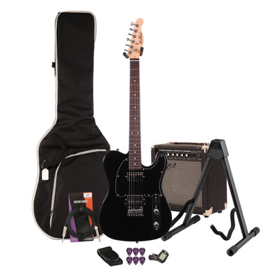 EastCoast T2 Dual Humbucker Electric Guitar Starter Pack in Black with 35W Amp & Accessories