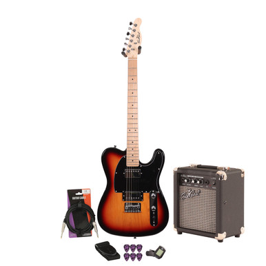 EastCoast T2 Dual Humbucker Electric Guitar Starter Pack in Three Tone Sunburst with 10W Amp & Accessories