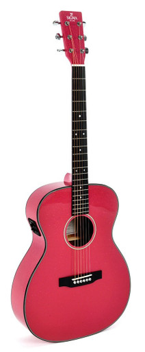 Sigma 000M-1E Acoustic Guitar in Metallic Flake Pink - Image 3