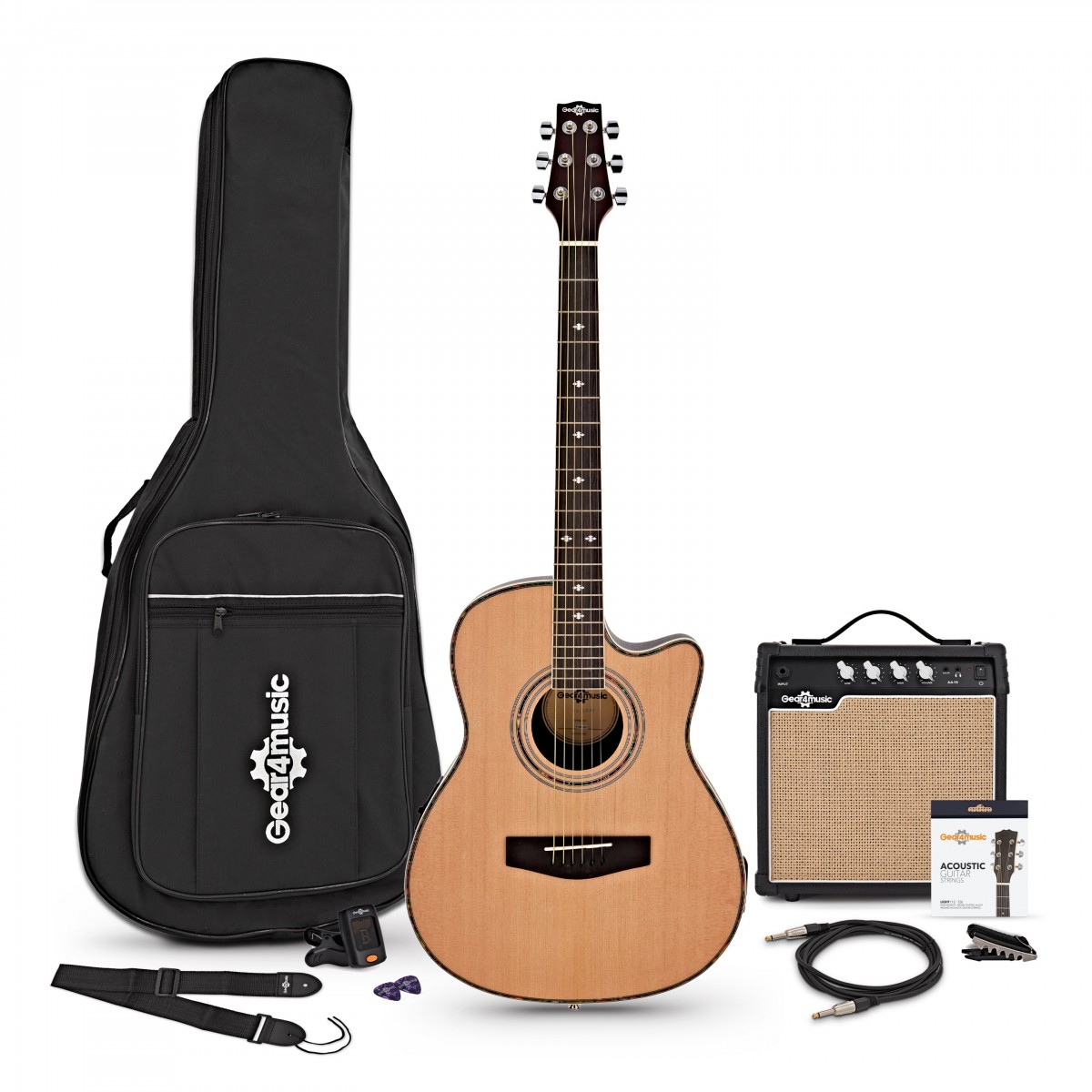 Roundback Electro Acoustic Guitar + 15W Amp Pack Natural