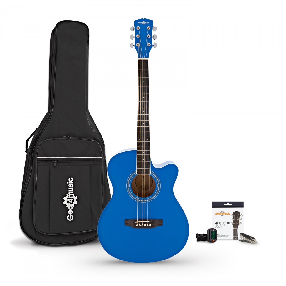 Single Cutaway Electro Acoustic Guitar & Accessory Pack by Gear4music Blue