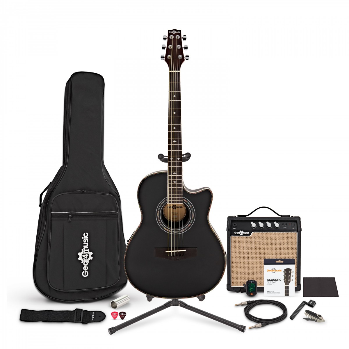 Roundback Electro Acoustic Guitar Black + Complete Pack
