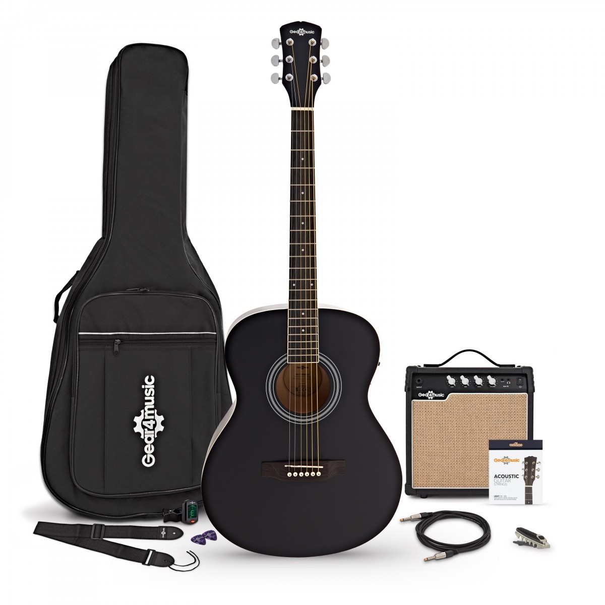 Student Electro Acoustic Guitar Black 15W Acoustic Amp & Accessory Pack