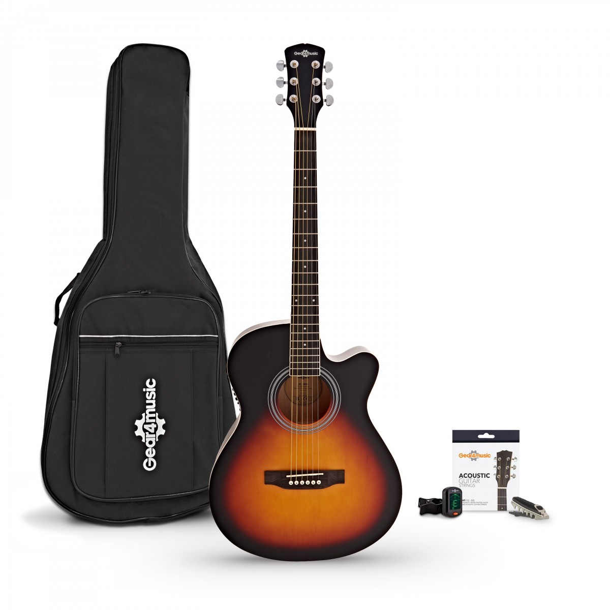 Single Cutaway Electro Acoustic Guitar & Accessory Pack by Gear4music Sunburst