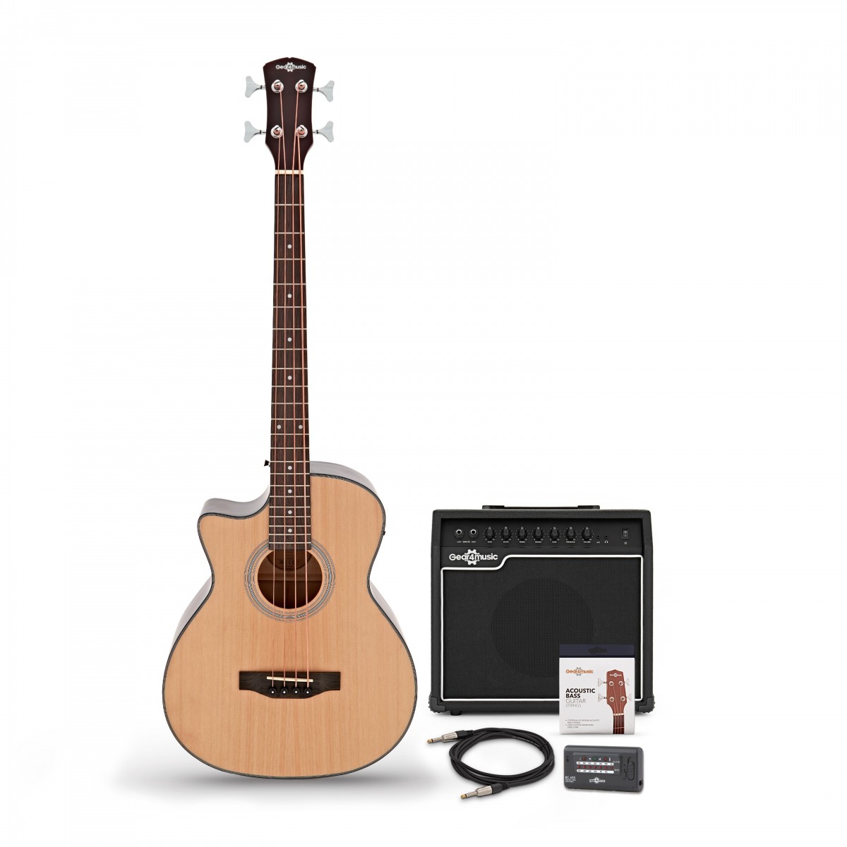 Electro Acoustic Left Handed Bass Guitar Natural 35W Bass Amp & Accessory Pack