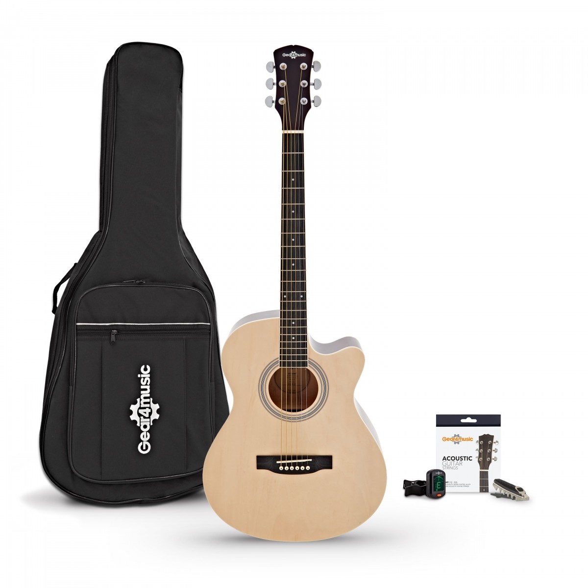 Single Cutaway Acoustic Guitar & Accessory Pack by Gear4music Natural