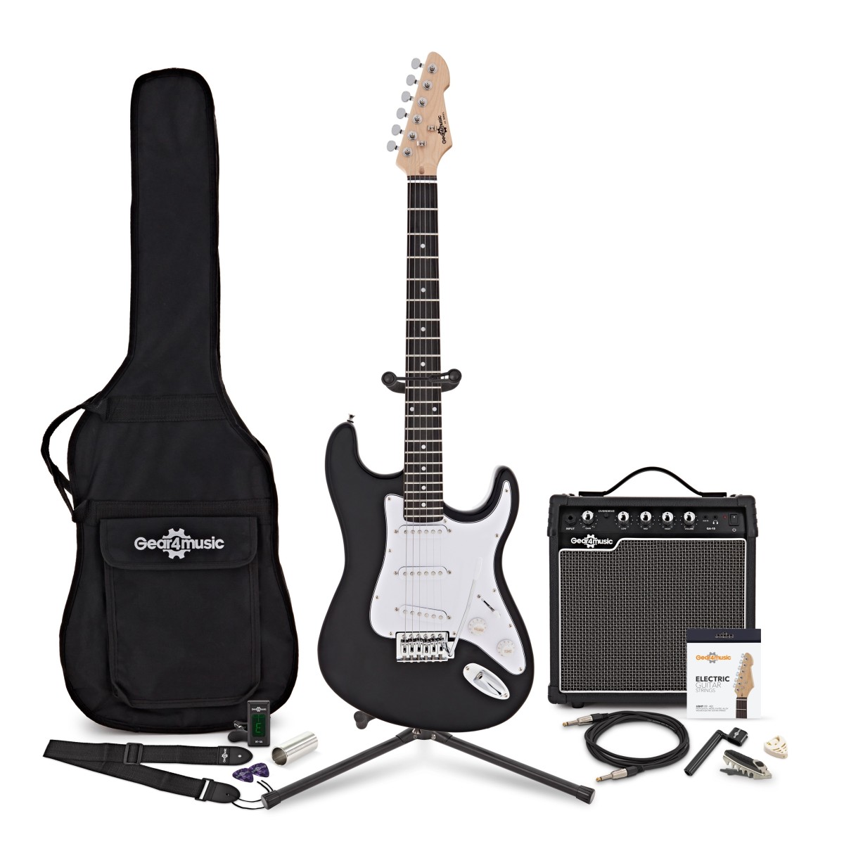LA Electric Guitar Black 15W Guitar Amp & Ultimate Accessory Pack
