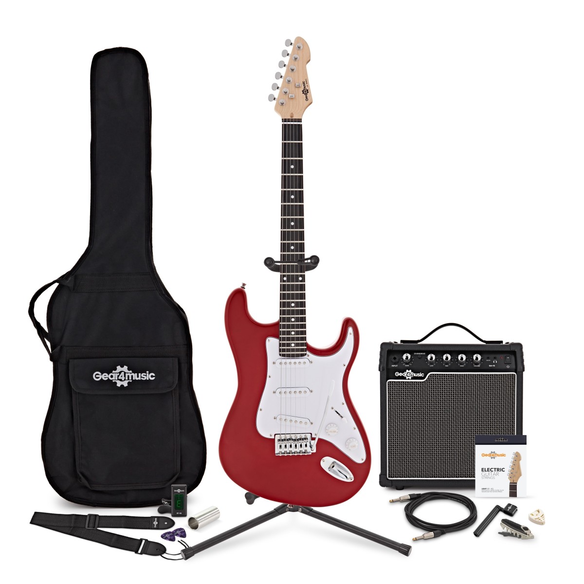 LA Electric Guitar Red 15W Guitar Amp & Ultimate Accessory Pack