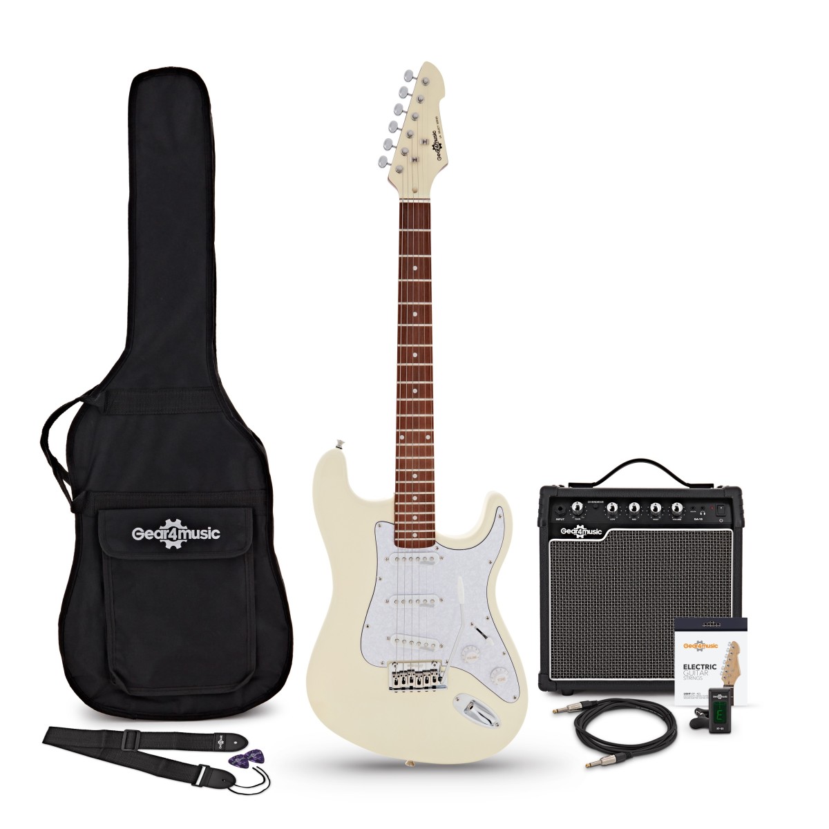LA Select Legacy Electric Guitar Vintage White 15W Guitar Amp & Accessory Pack