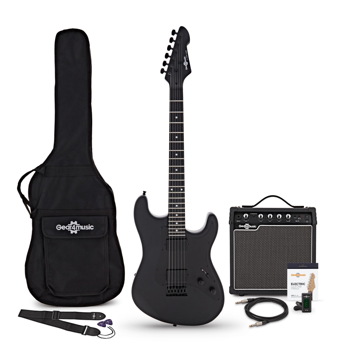 LA Select Modern Electric Guitar Blackout 15W Guitar Amp & Accessory Pack