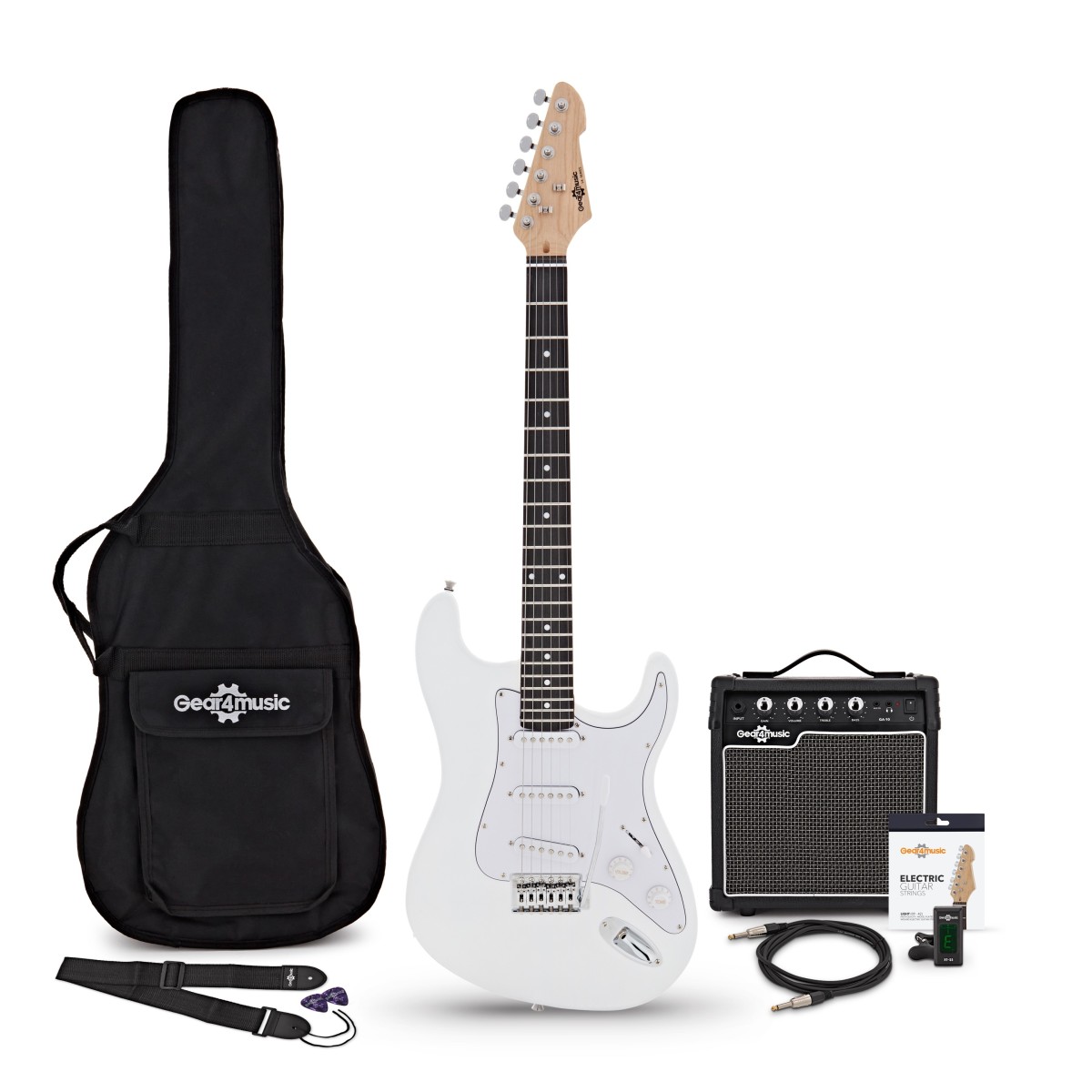 LA Electric Guitar White 10W Guitar Amp & Accessory Pack