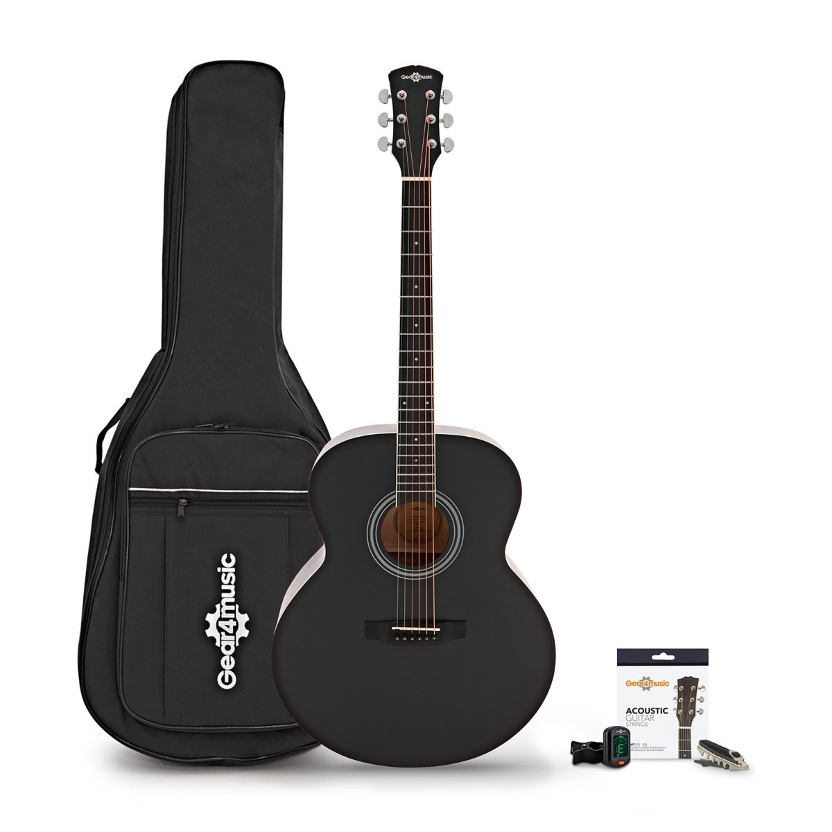 Jumbo Left Handed Acoustic Guitar & Accessory Pack by Gear4music Black