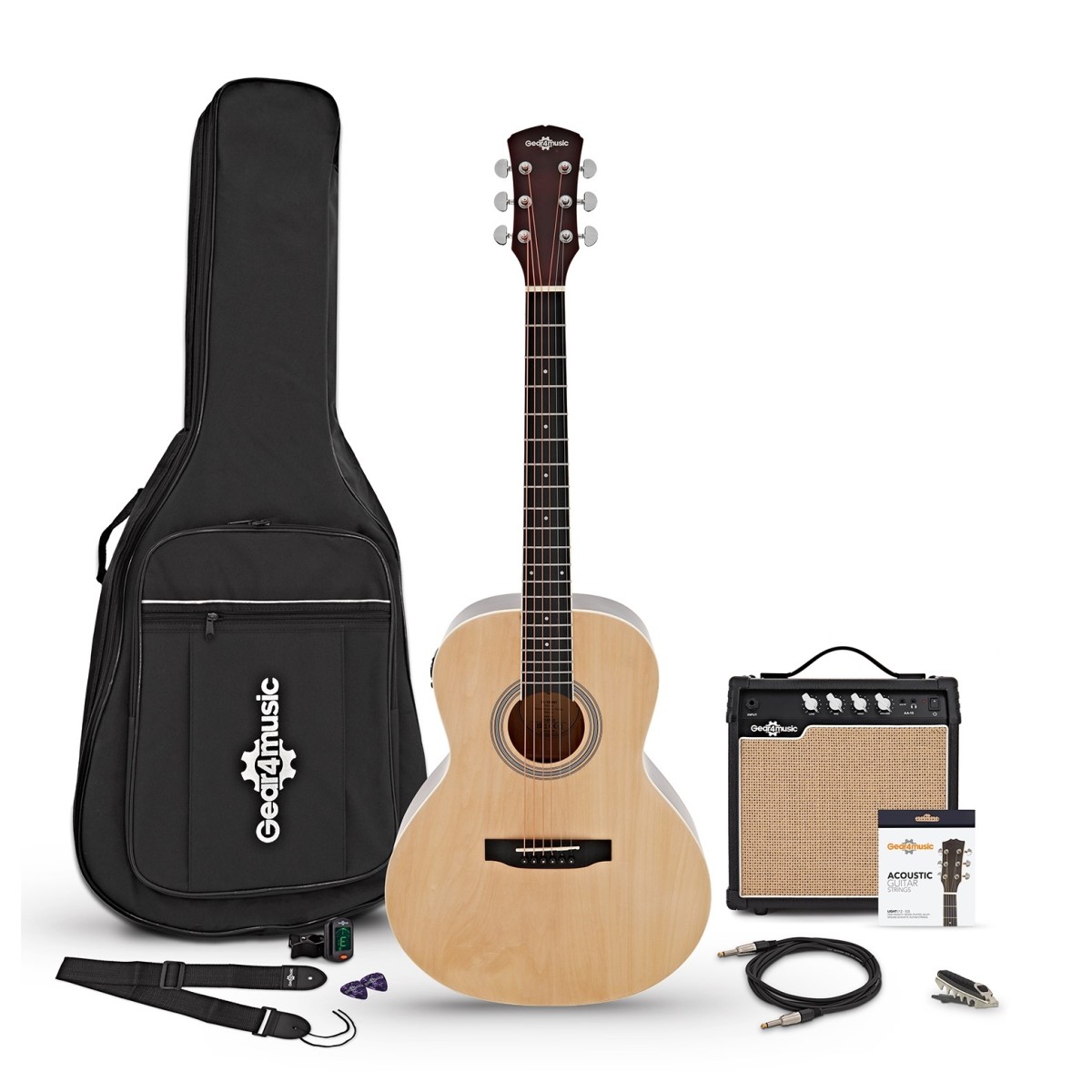Parlour Electro Acoustic Guitar Natural 15W Acoustic Amp & Accessory Pack