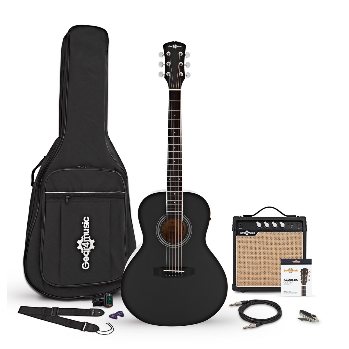 Parlour Left Handed Electro Acoustic Guitar Black 15W Acoustic Amp & Accessory Pack