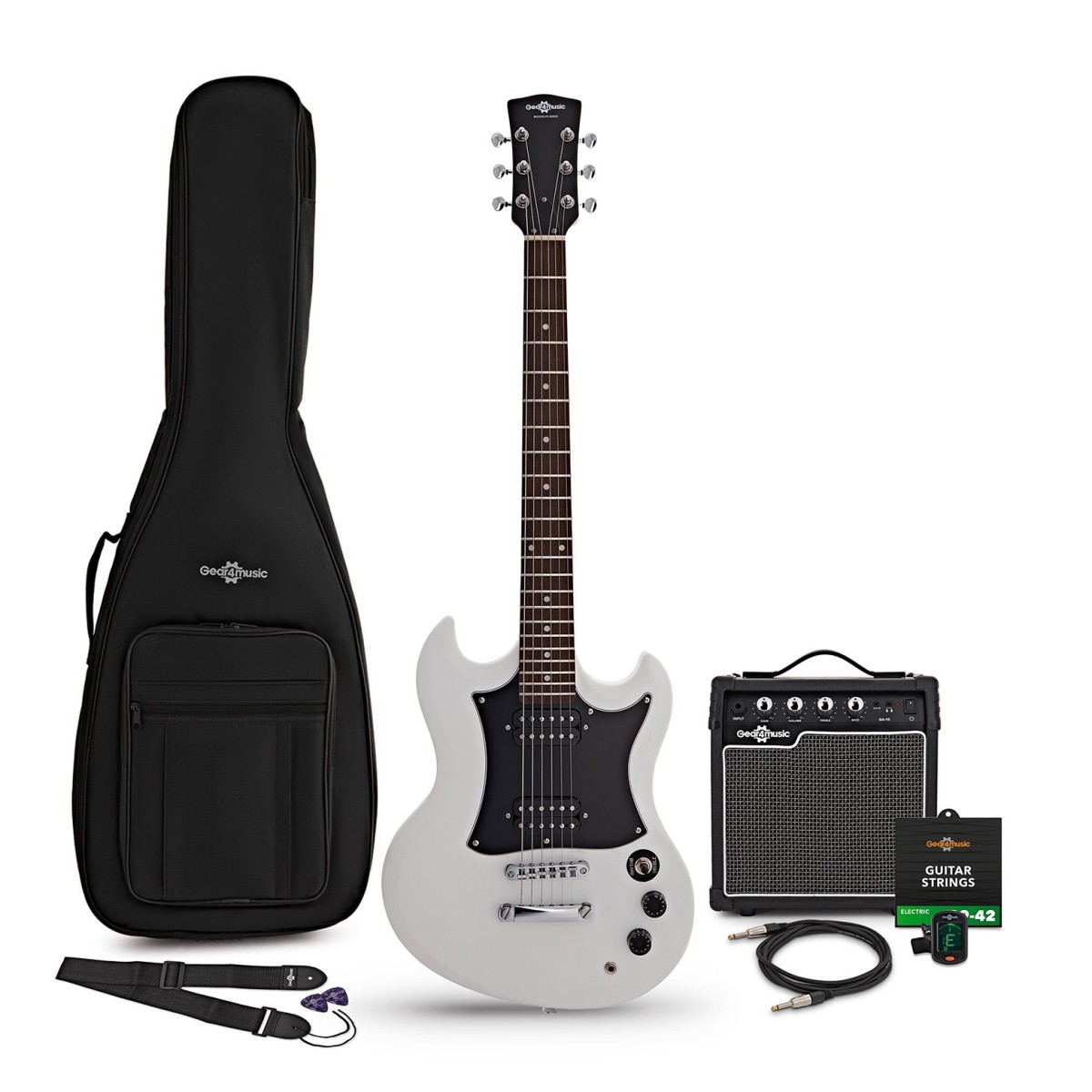 Brooklyn Electric Guitar White 10W Guitar Amp & Accessory Pack