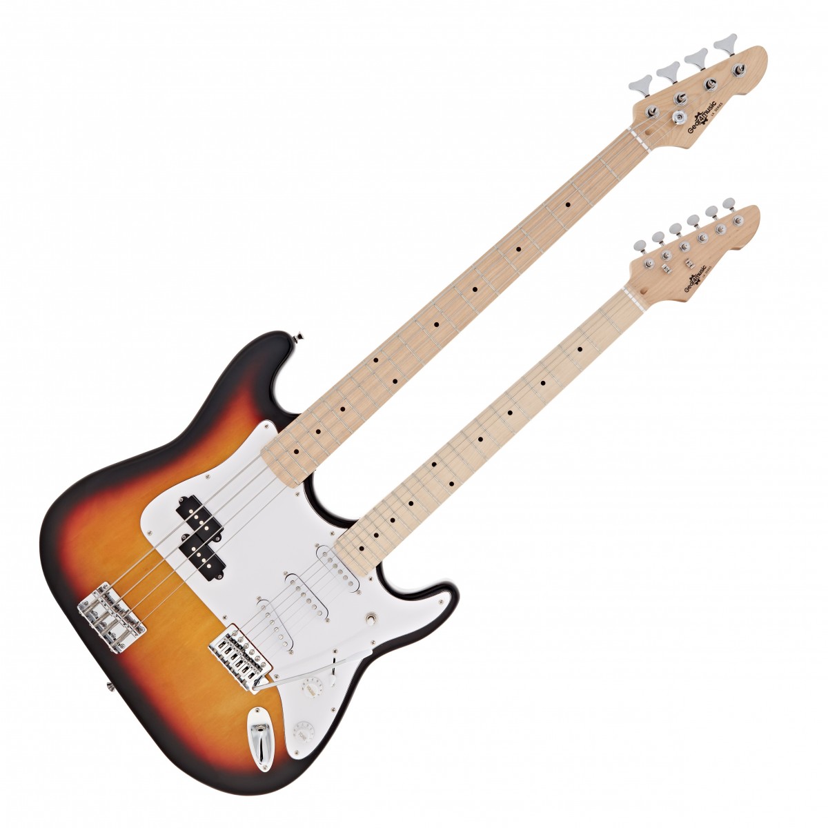 LA Double Neck Bass and Electric Guitar by Gear4music Sunburst