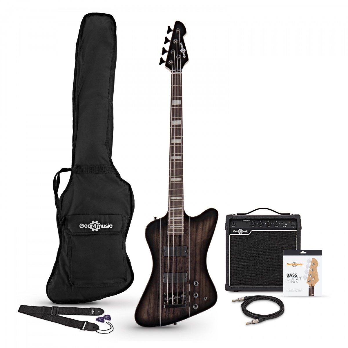 Harlem Z Bass Guitar + 15W Amp Pack Trans Black
