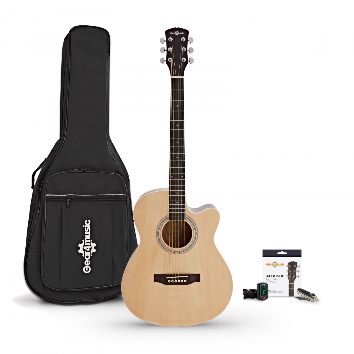 Single Cutaway Electro Acoustic Guitar & Accessory Pack by Gear4music Natural