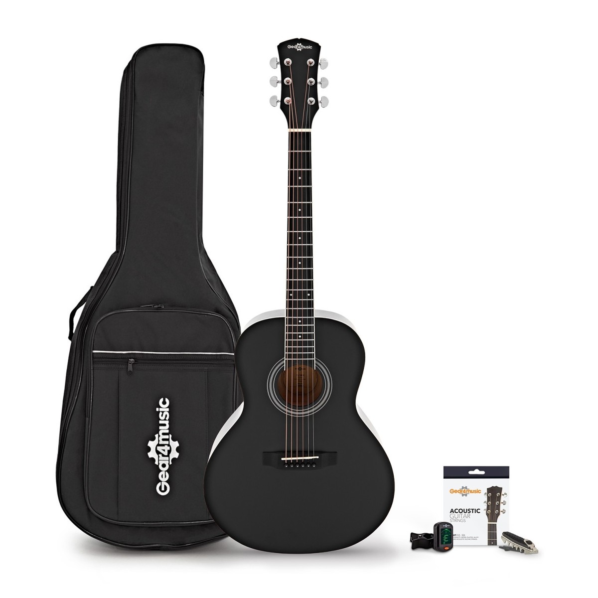 Parlour Acoustic Guitar & Accessory Pack by Gear4music Black