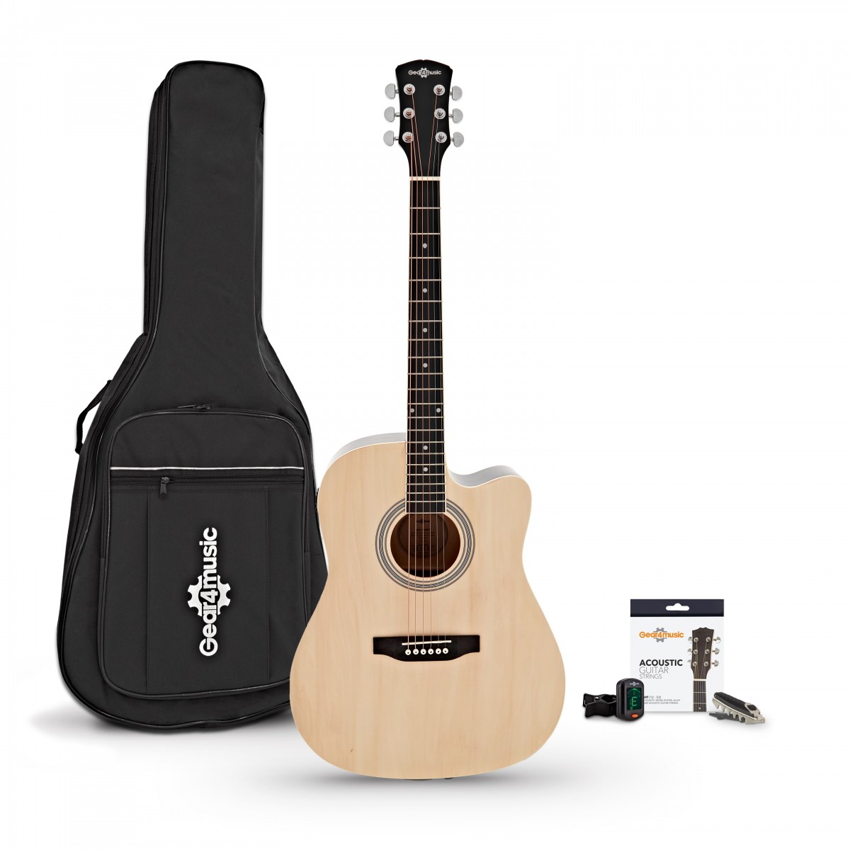 Dreadnought Cutaway Electro Acoustic Guitar & Accessory Pack by Gear4music Natural