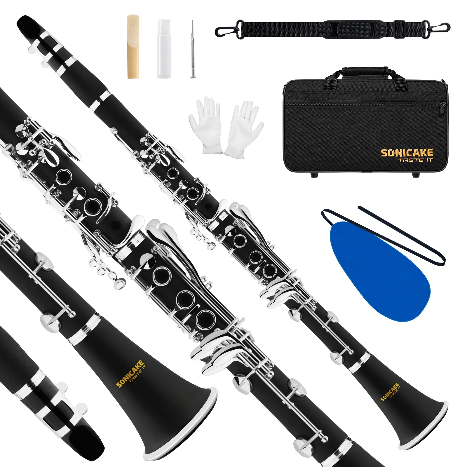 SONICAKE B Flat Clarinet Beginner Ebonite Clarinet Nickel plated Hard