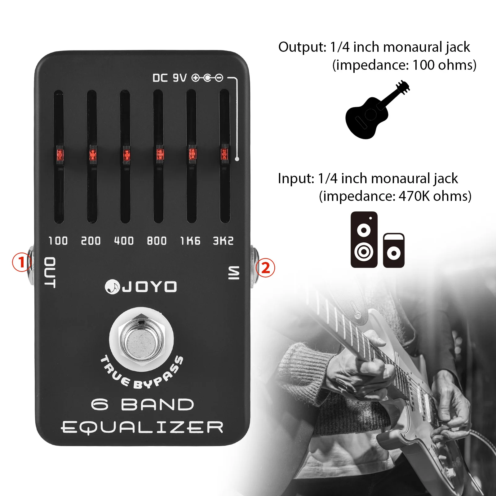 Joyo 9V 6 Band EQ Pedal Equalizer Pedal Pedal True Bypass DC Battery