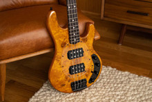 Sterling by Music Man StingRay HH Poplar Burl Ray34 Bass Guitar in Amber - Image 3