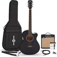 Single Cutaway Electro Acoustic Guitar Black 15W Acoustic Amp & Accessory Pack