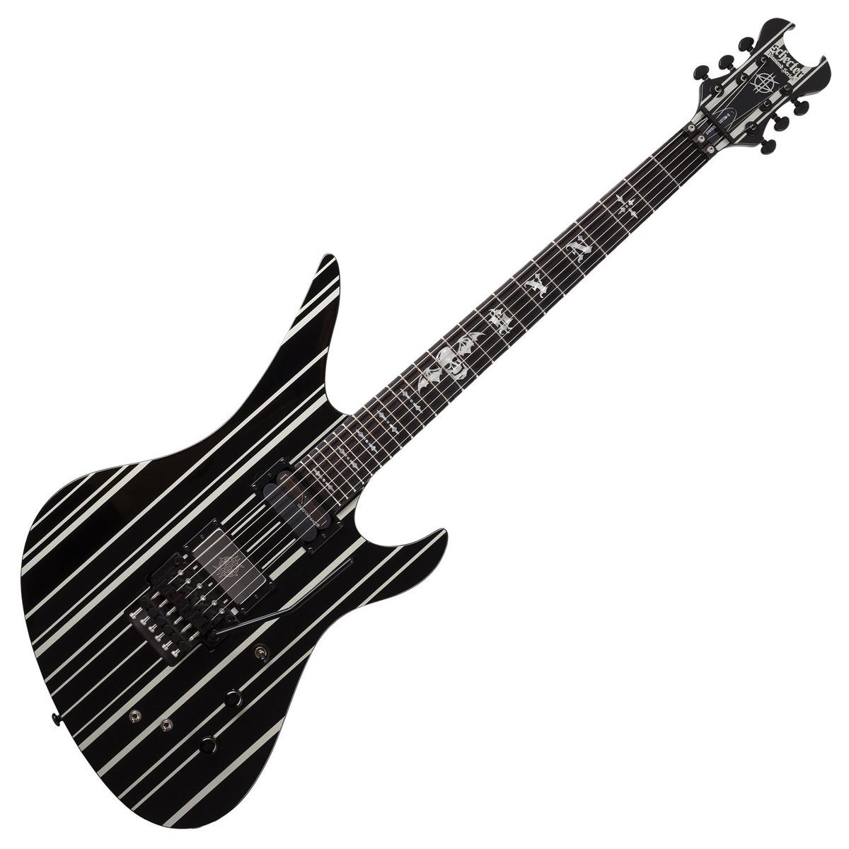 Schecter Synyster Custom-S Gloss Black w/ Silver Pin Stripes - Image 2