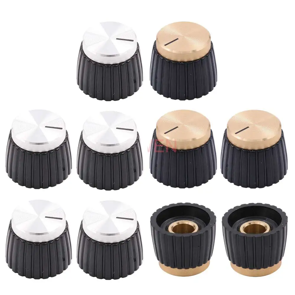 19.5x15.5mm Aluminum Plastic Set Pointer Knob Cap For Marshall Guitar AMP Effect Pedal Overdrive 1/4" Brass Insert Black Gold