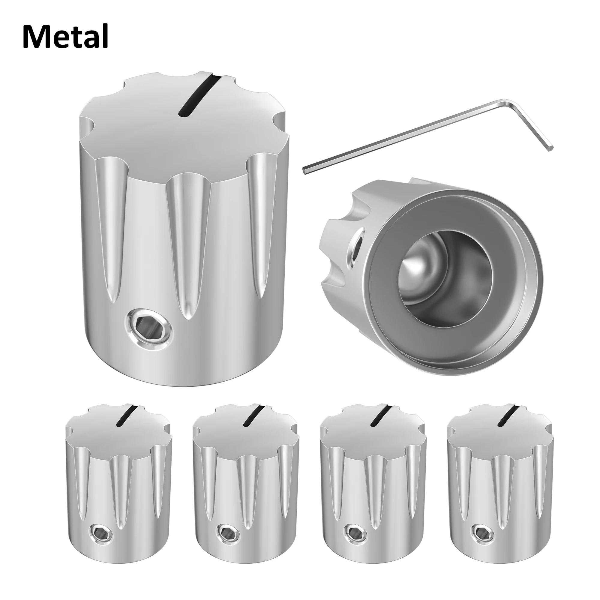 5PCS Metal Guitar Pedal Knob 1/4" Shaft Potentiometer Knob Silver Amplifier Control Knob with Set Screw for Electric Guitar