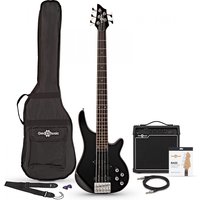 Chicago 5 String Bass Guitar Black + 15W Amp Pack