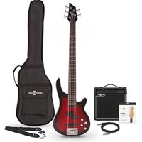 Chicago 5 String Trans Red Bass Guitar + 15W Amp Pack