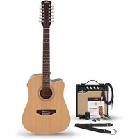 Dreadnought 12 String Electro Acoustic Guitar Natural 15W Acoustic Amp & Accessory Pack