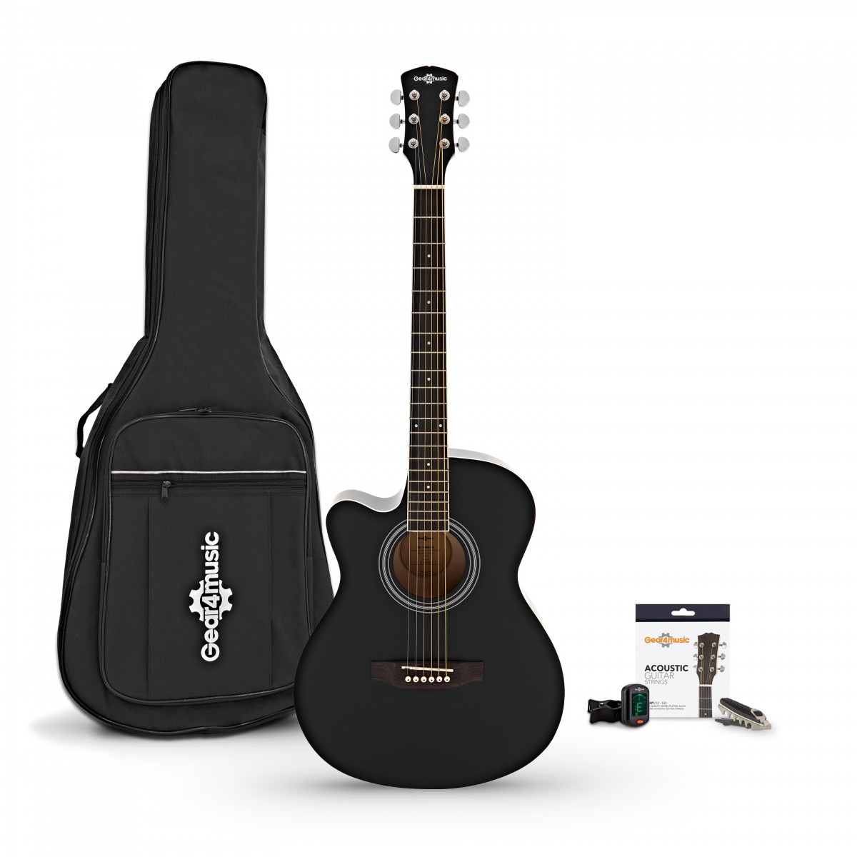 Single Cutaway Left Handed Acoustic Guitar Pack Black - Image 2