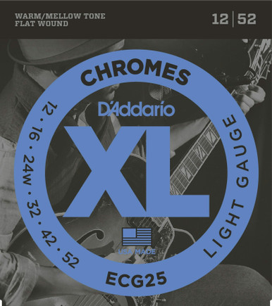 D'Addario ECG25 XL Chromes Flatwound 12-52 Light Electric Guitar Strings