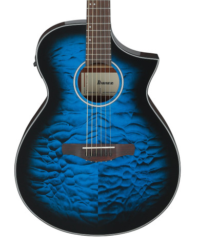 Ibanez AEWC16QA-TLH Electro Acoustic Guitar in Transparent Blue Sunburst High Gloss