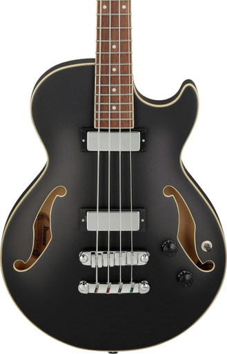 Ibanez AGB200-BKF Artcore Hollowbody Short-Scale Bass Guitar in Black Flat