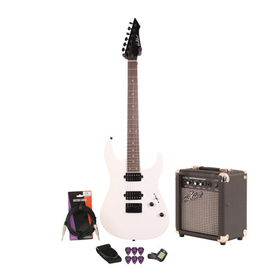 EastCoast MT1 Electric Guitar Starter Pack in Satin White with 10W Amp & Accessories