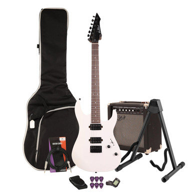 EastCoast MT1 Electric Guitar Starter Pack in Satin White with 15W Amp & Accessories