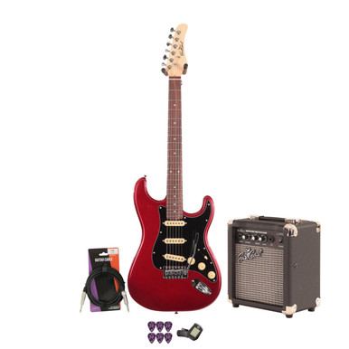 EastCoast ST1 Electric Guitar Starter Pack in Bordeaux Metallic with 10w Amp & Accessories